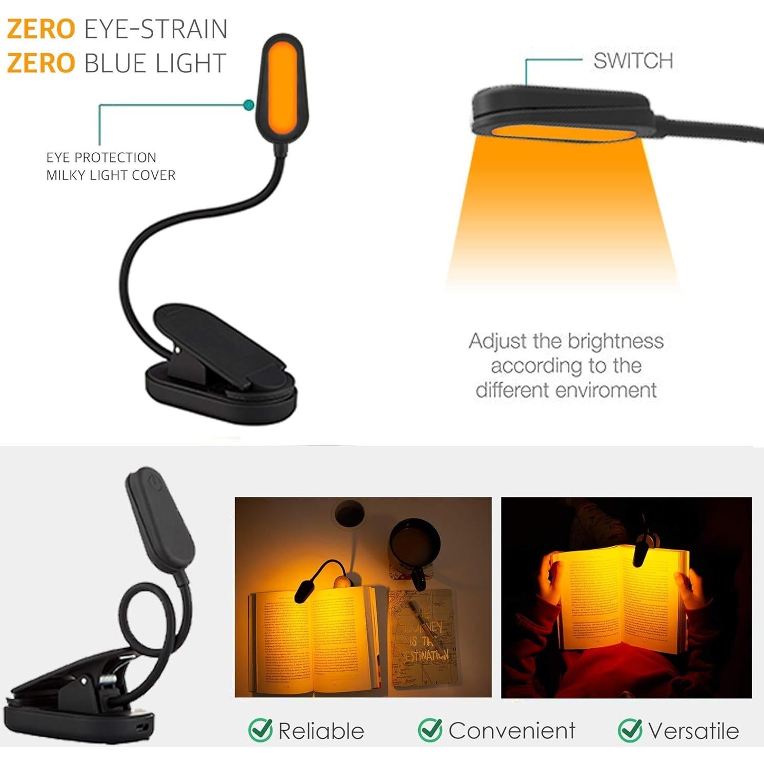 Luz de Lectura Recargable Amber Light - 80 Lúmenes, 1600K