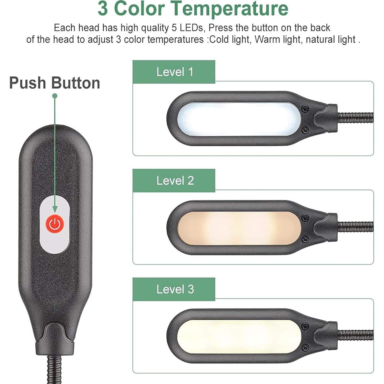 Luz de Libro Clip-on GLORIOUS-LITE 10 LED 3 Colores Ajustables