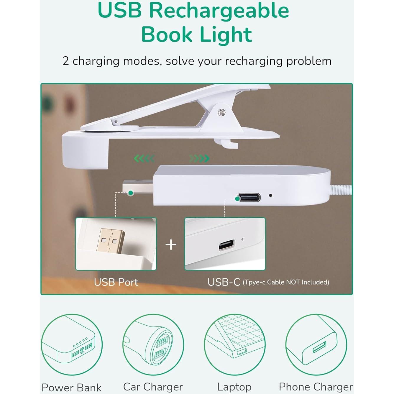 Luz de Lectura EDISHINE Recargable USB con Clip 3 Modos
