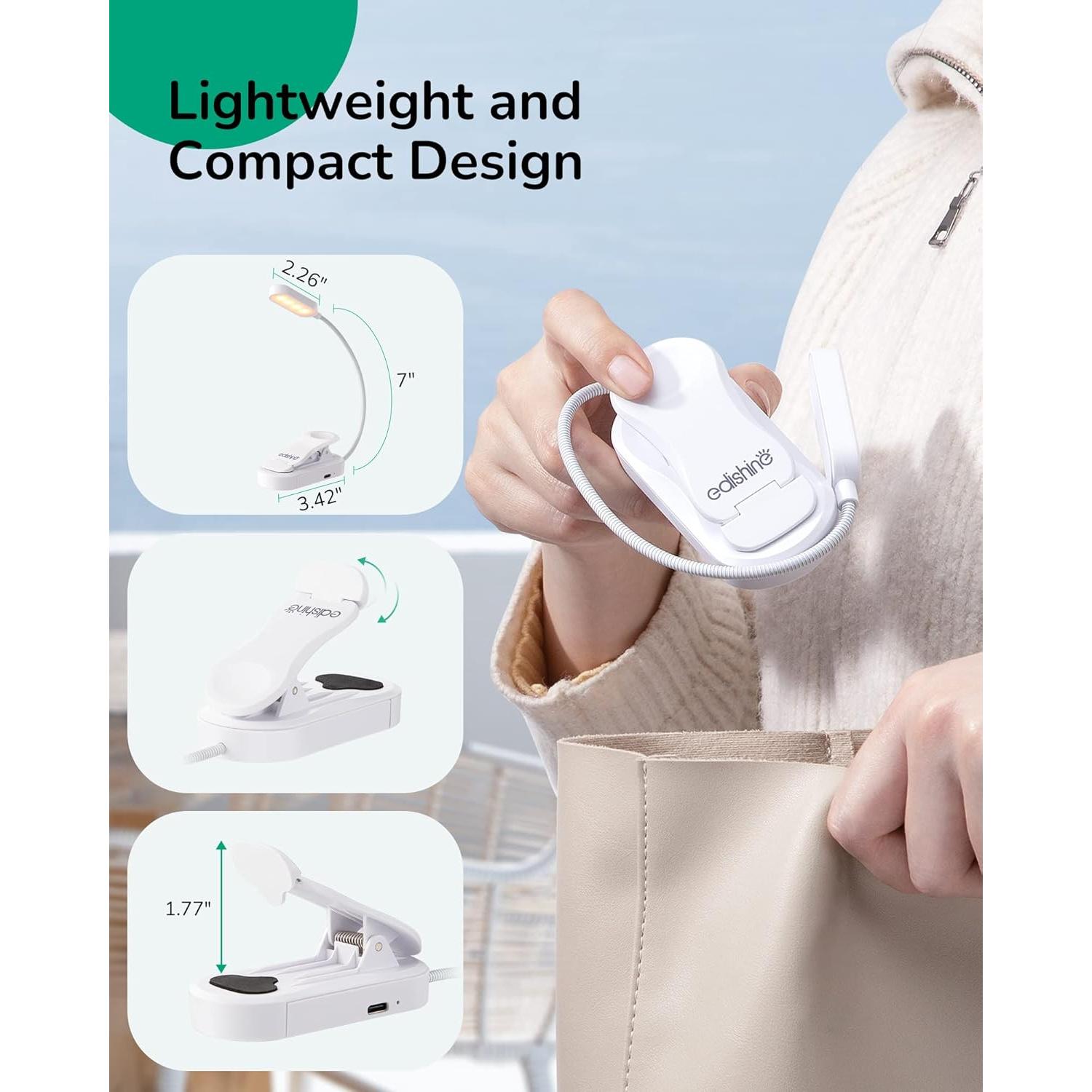 Luz de Lectura EDISHINE Recargable USB con Clip 3 Modos