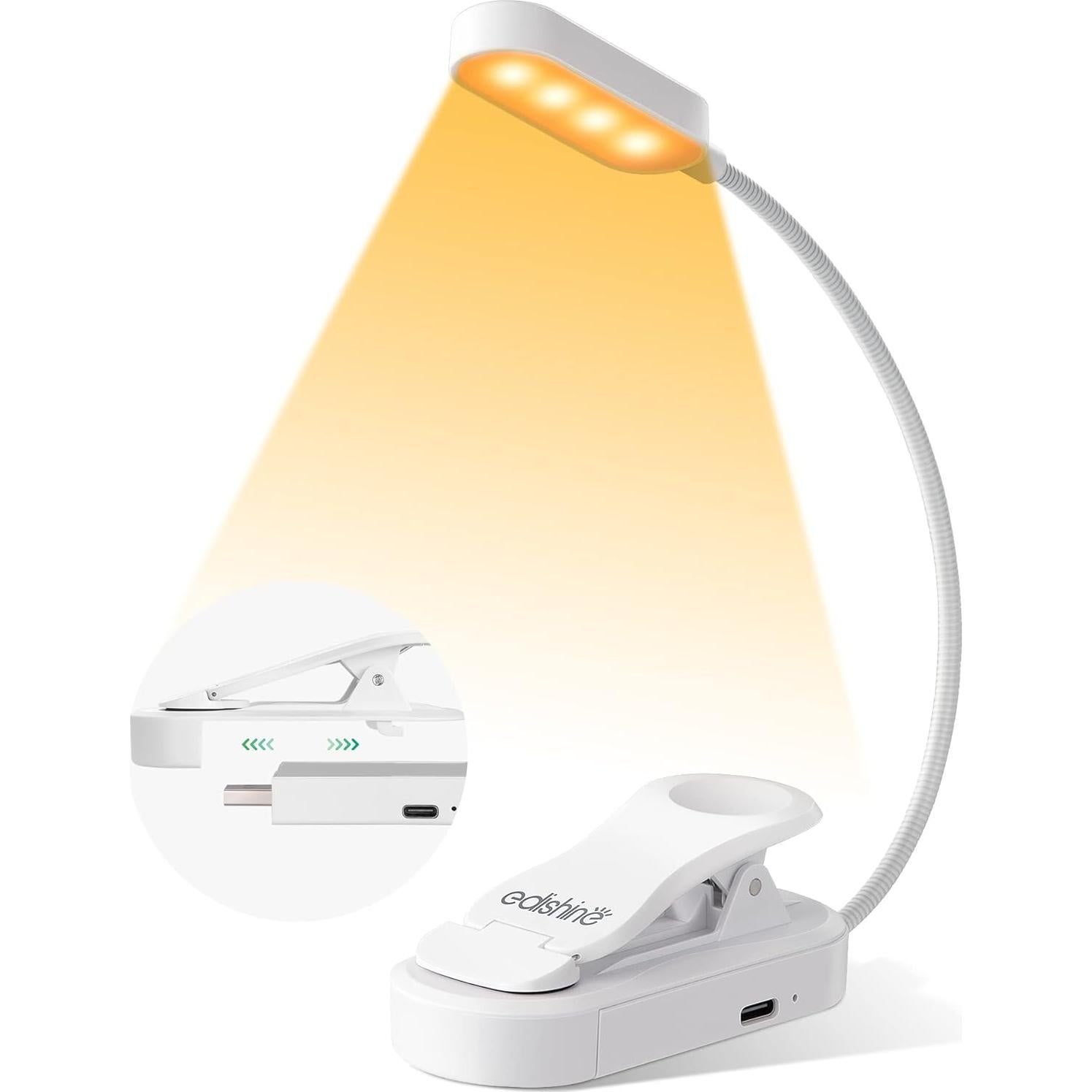 Luz de Lectura EDISHINE Recargable USB con Clip 3 Modos