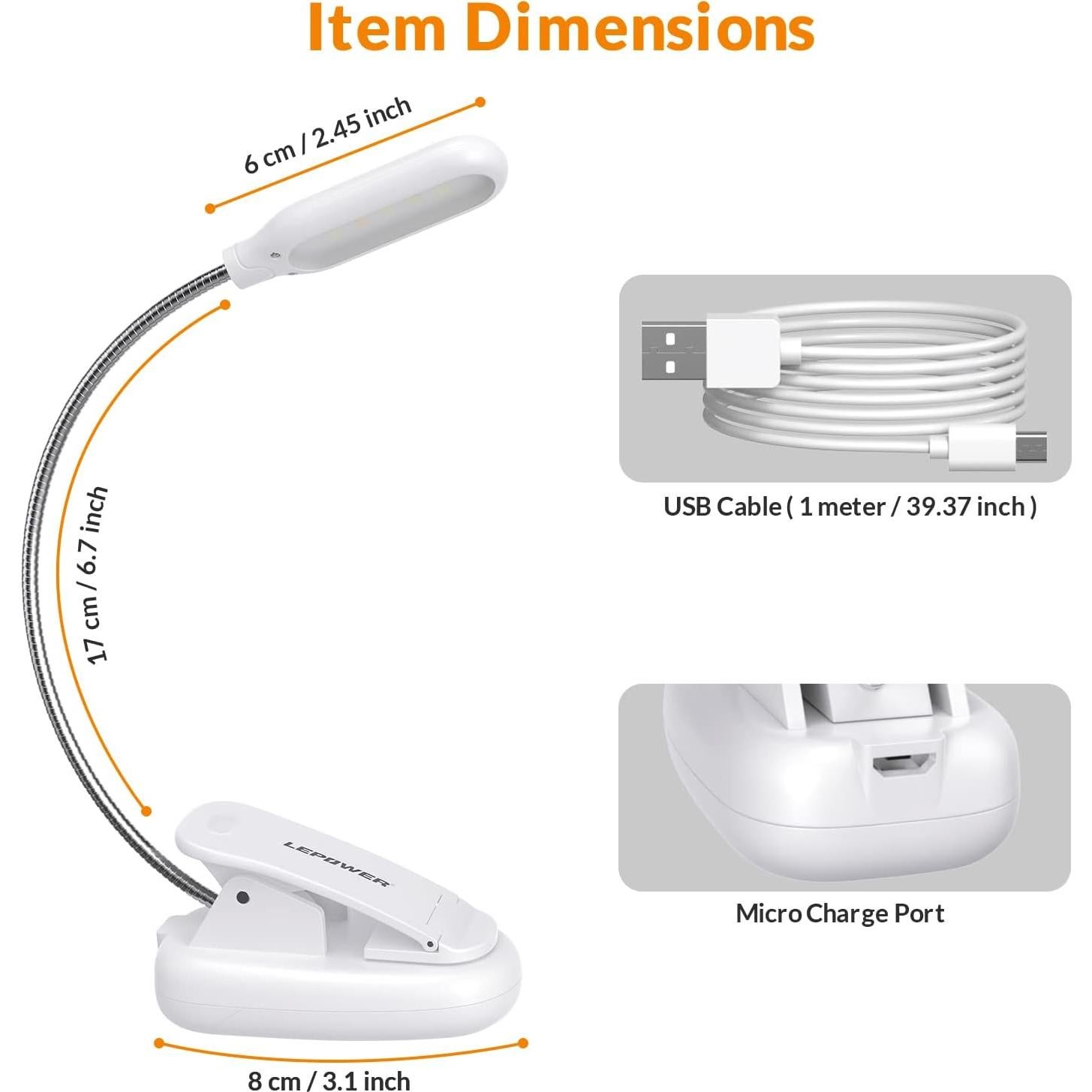 Luz de Libro Clip LEPOWER LED 5 Lúmenes Blanca Portátil
