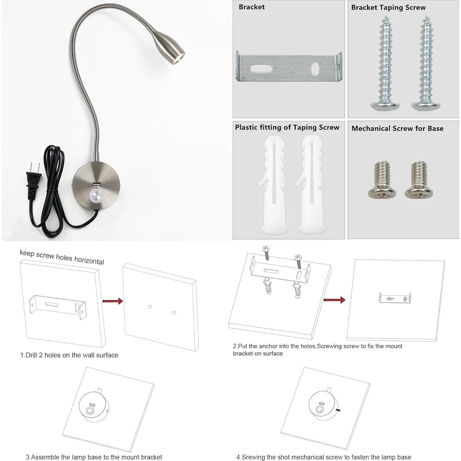 Luz de lectura LED regulable CRISETEK 3W cuello de ganso