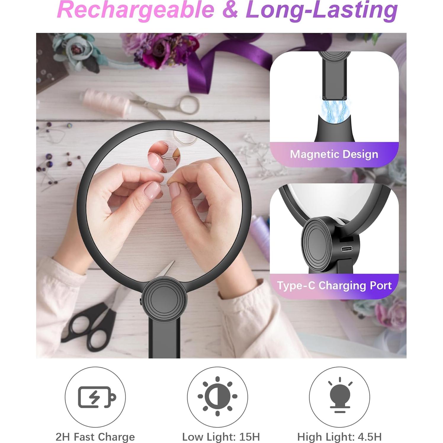 Lupa de Mano BPREINECO 5X 10X con Luz LED Recargable