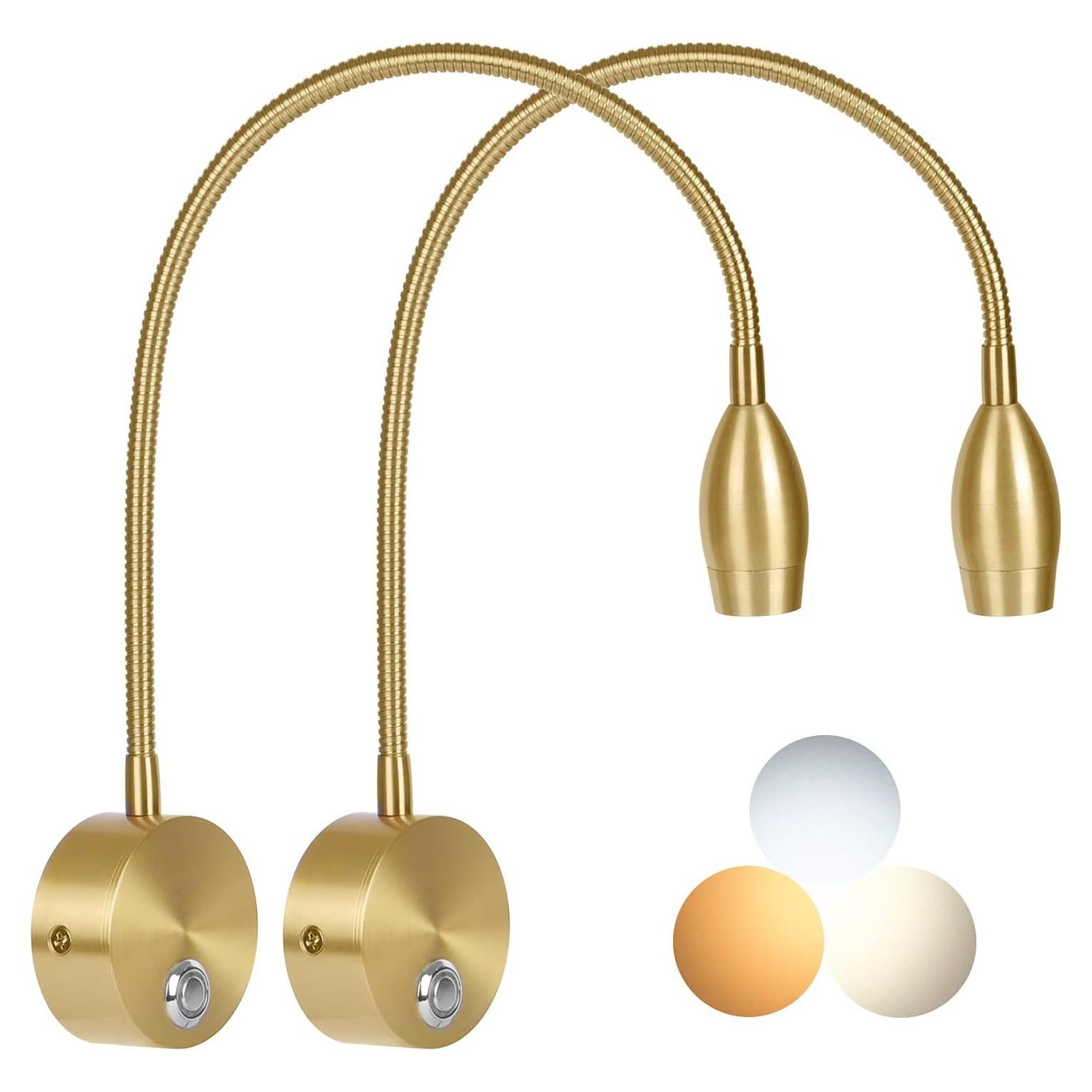 Luz de lectura Adust LED táctil 3W oro 2-Pack