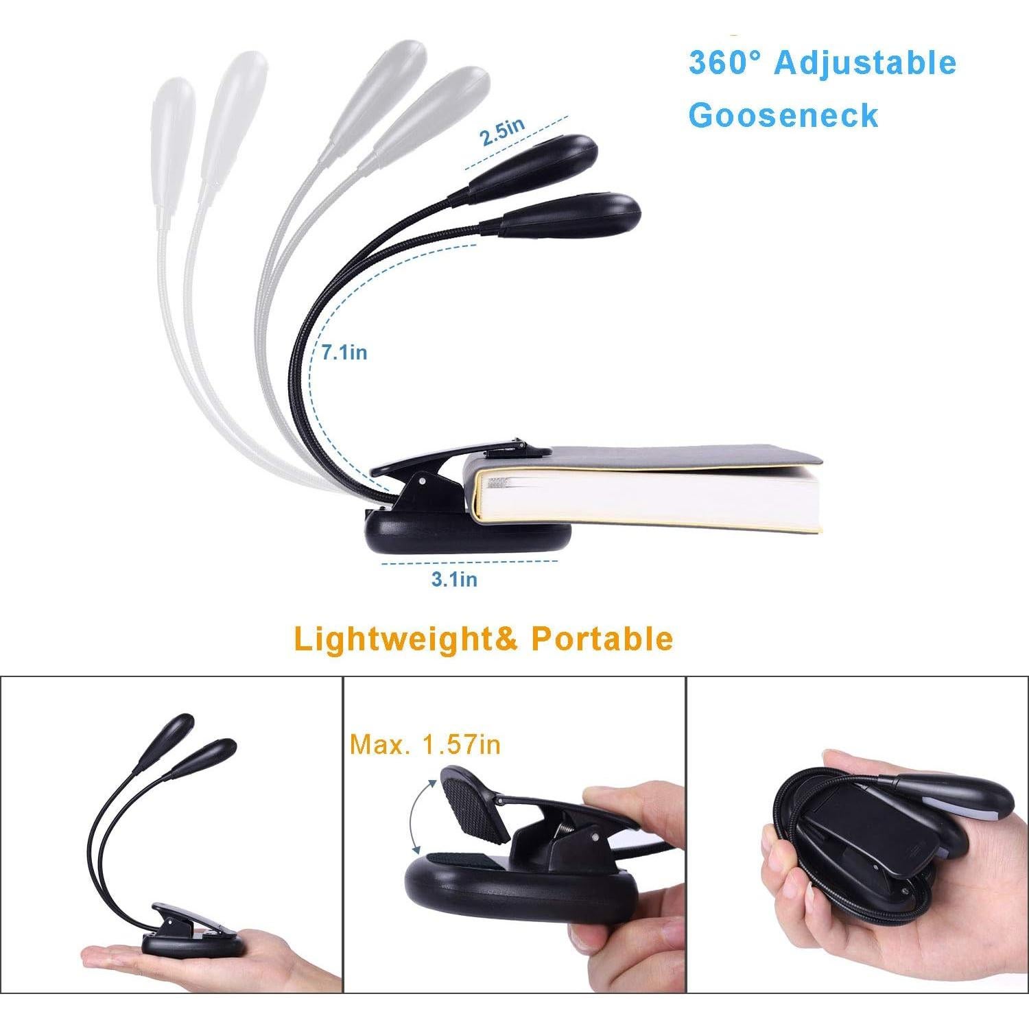 Luz de Atril Recargable GY con Clip y 8 LED 3 Niveles