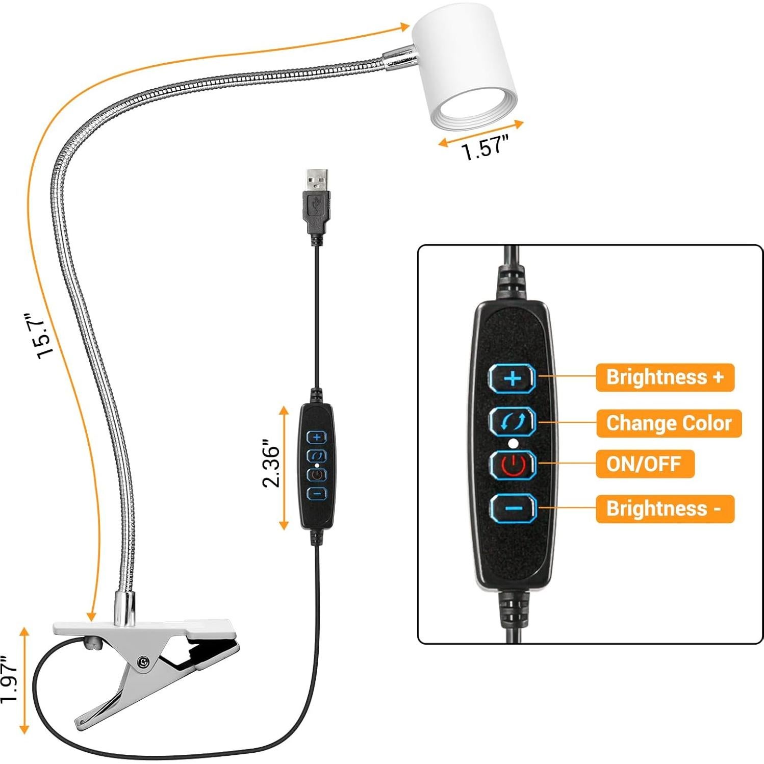 Luz de lectura LED con clip BEST WORLD 3 modos 10 niveles