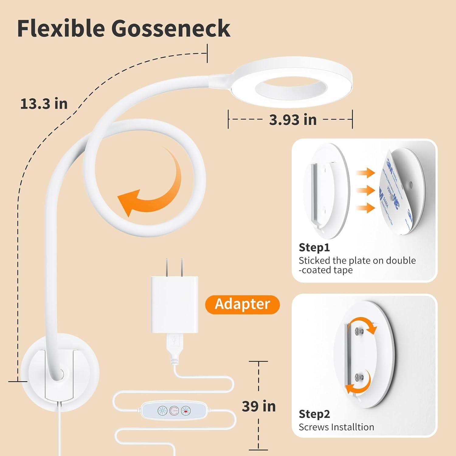 Luz de Lectura Montada en Pared Kaulsoue 5 Colores Ajustable