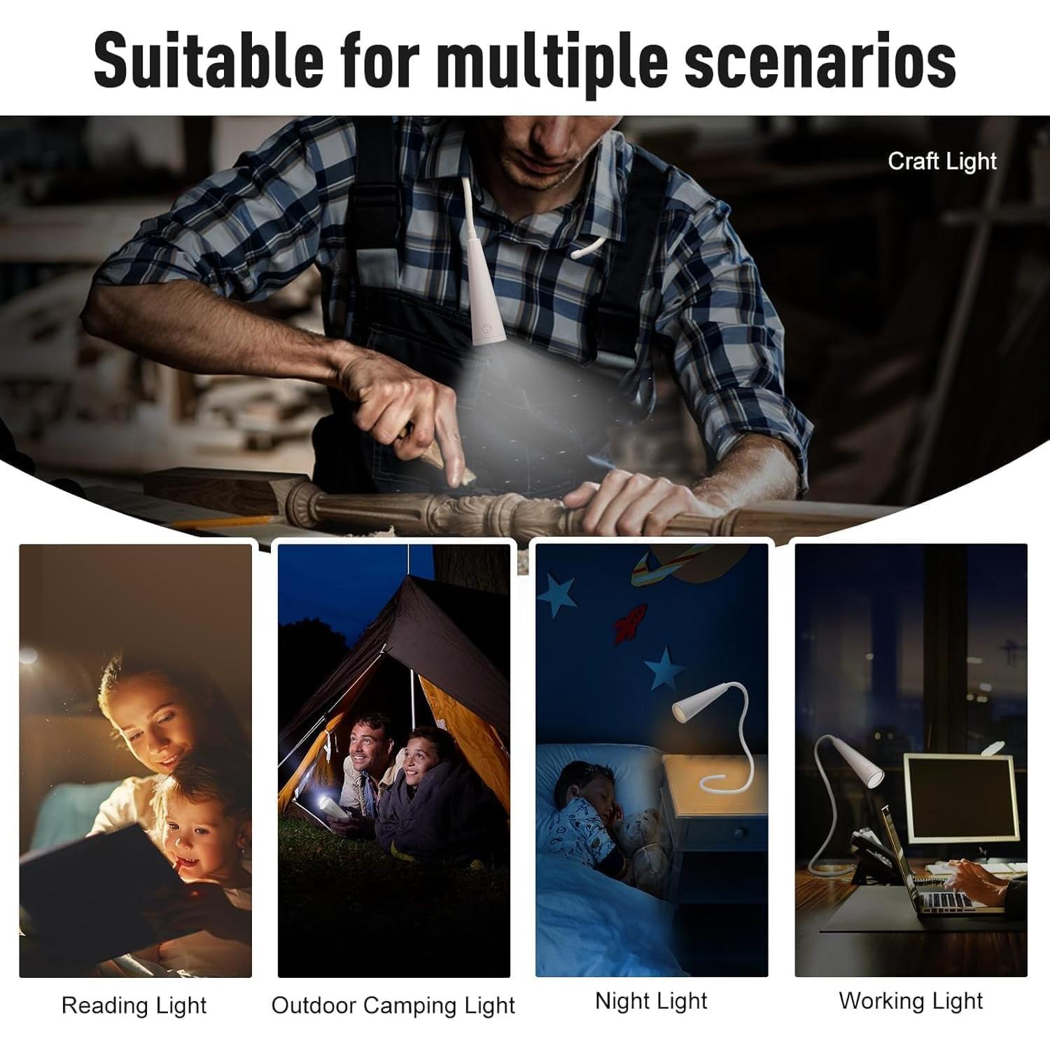 Lámpara de lectura LED Holsten 4-en-1 recargable USB-C