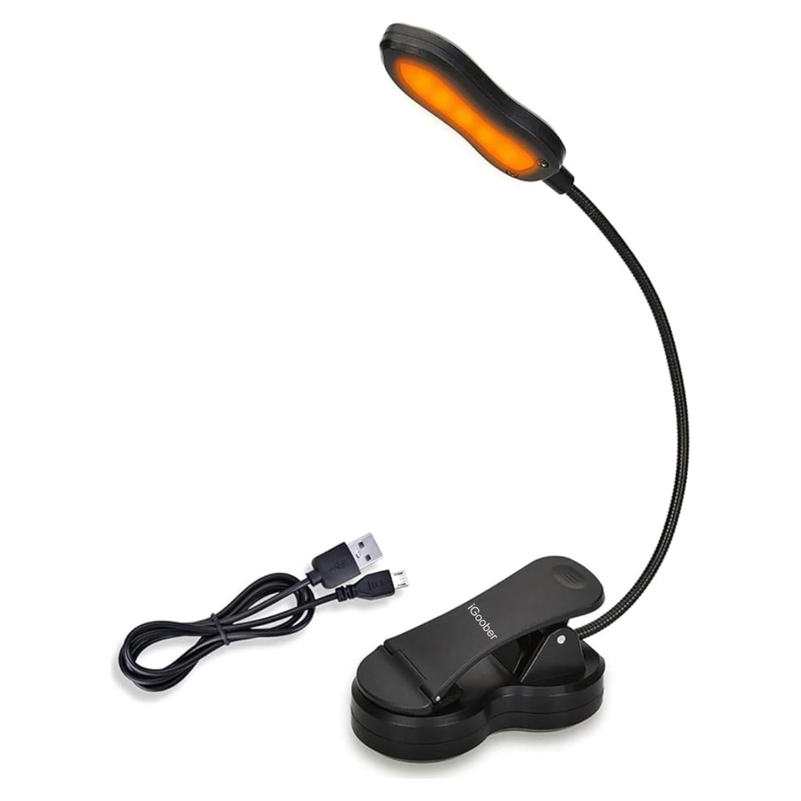 Luz de Libro Ámbar iGoober Recargable con 3 Niveles de Brillo