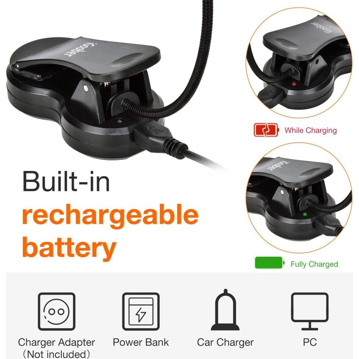 Luz de Libro Ámbar iGoober Recargable con 3 Niveles de Brillo