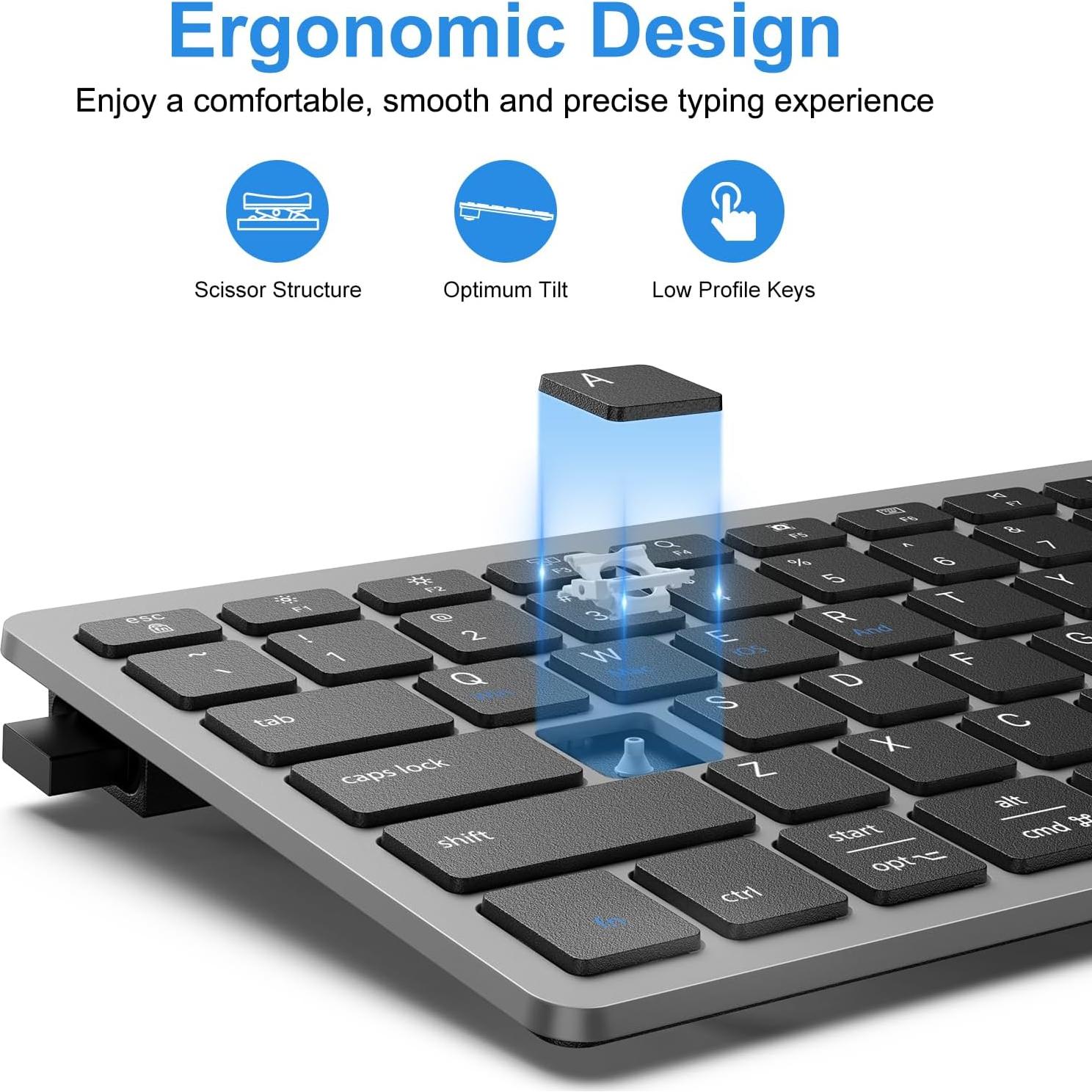 Teclado Inalámbrico OMOTON 2.4G Compacto Gris USB Tipo C