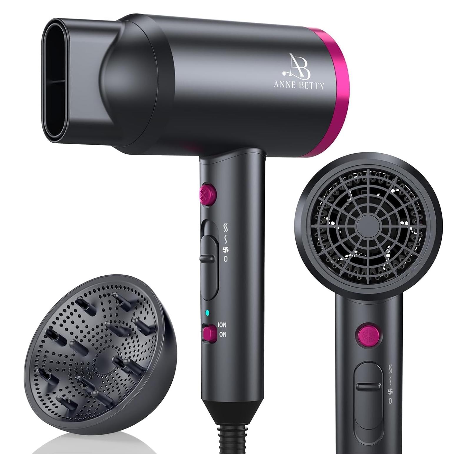 Secador de Pelo Iónico ANNE BETTY 1800W con Difusor y Boquilla