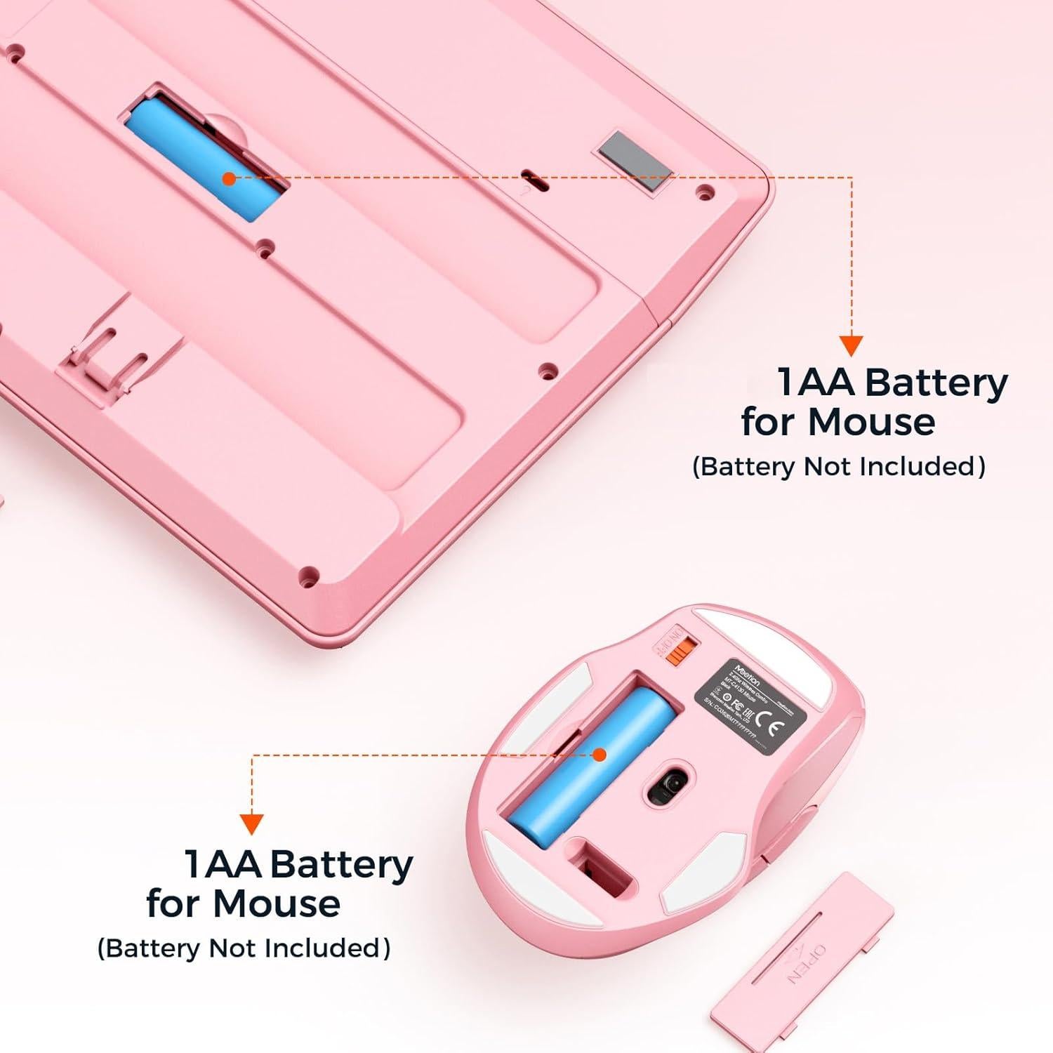 Teclado y Ratón Inalámbricos Meetion Rosa, DPI Ajustable