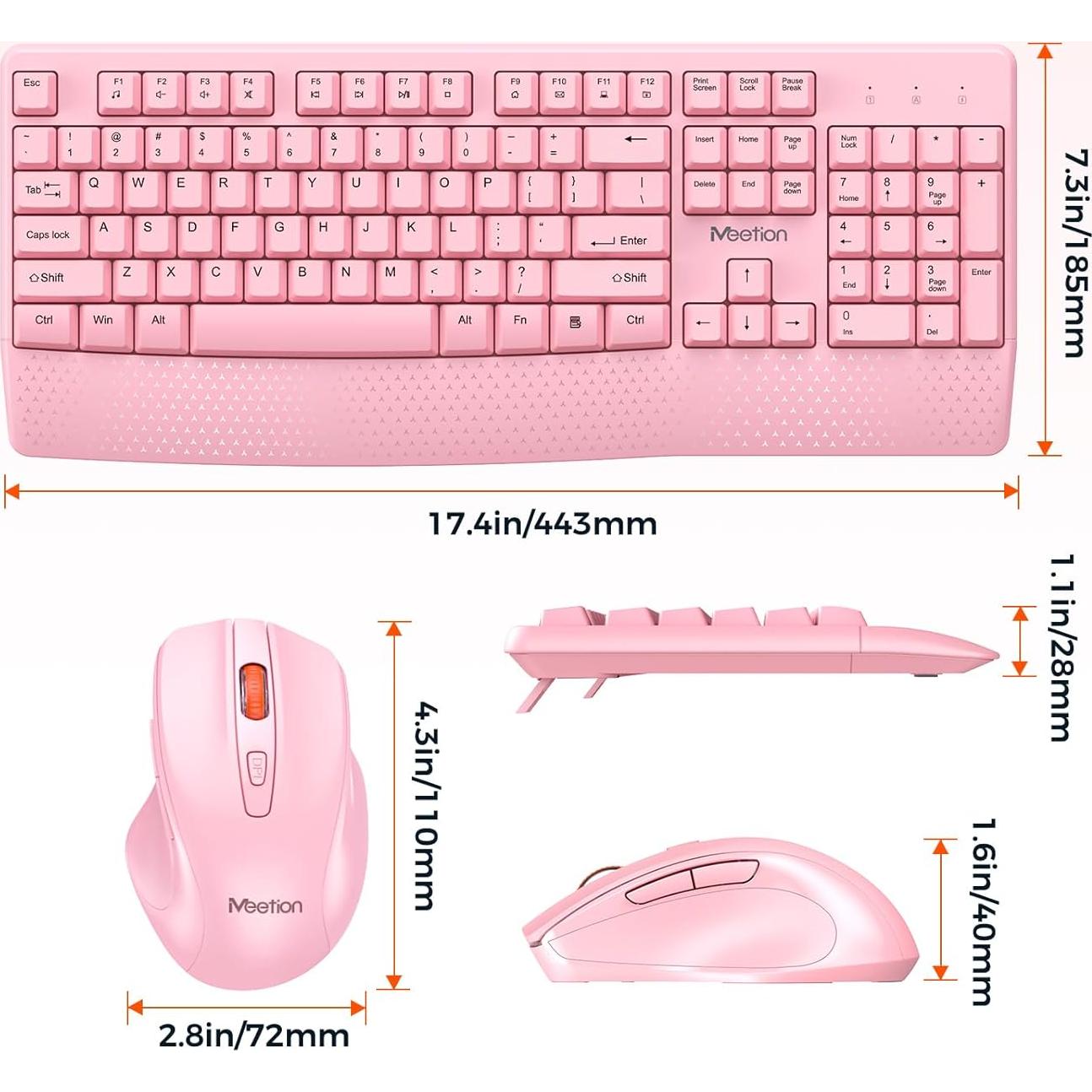 Teclado y Ratón Inalámbricos Meetion Rosa, DPI Ajustable