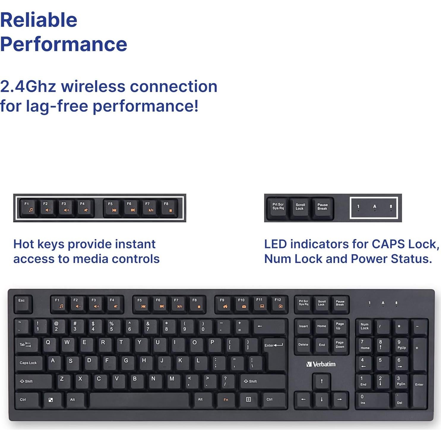 Teclado Inalámbrico Slimline Verbatim 2.4GHz USB Negro