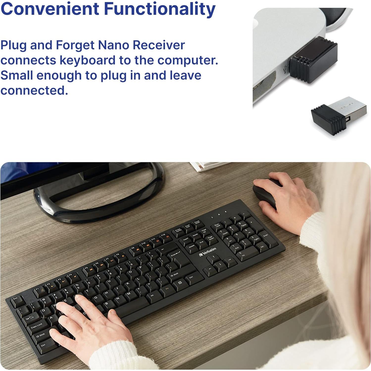 Teclado Inalámbrico Slimline Verbatim 2.4GHz USB Negro