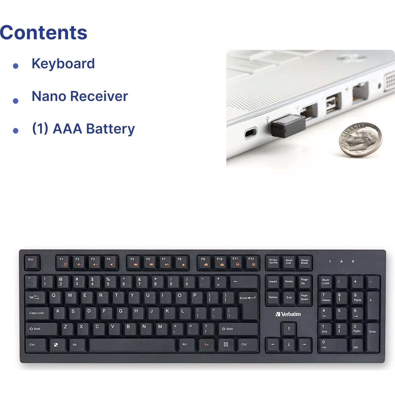 Teclado Inalámbrico Slimline Verbatim 2.4GHz USB Negro