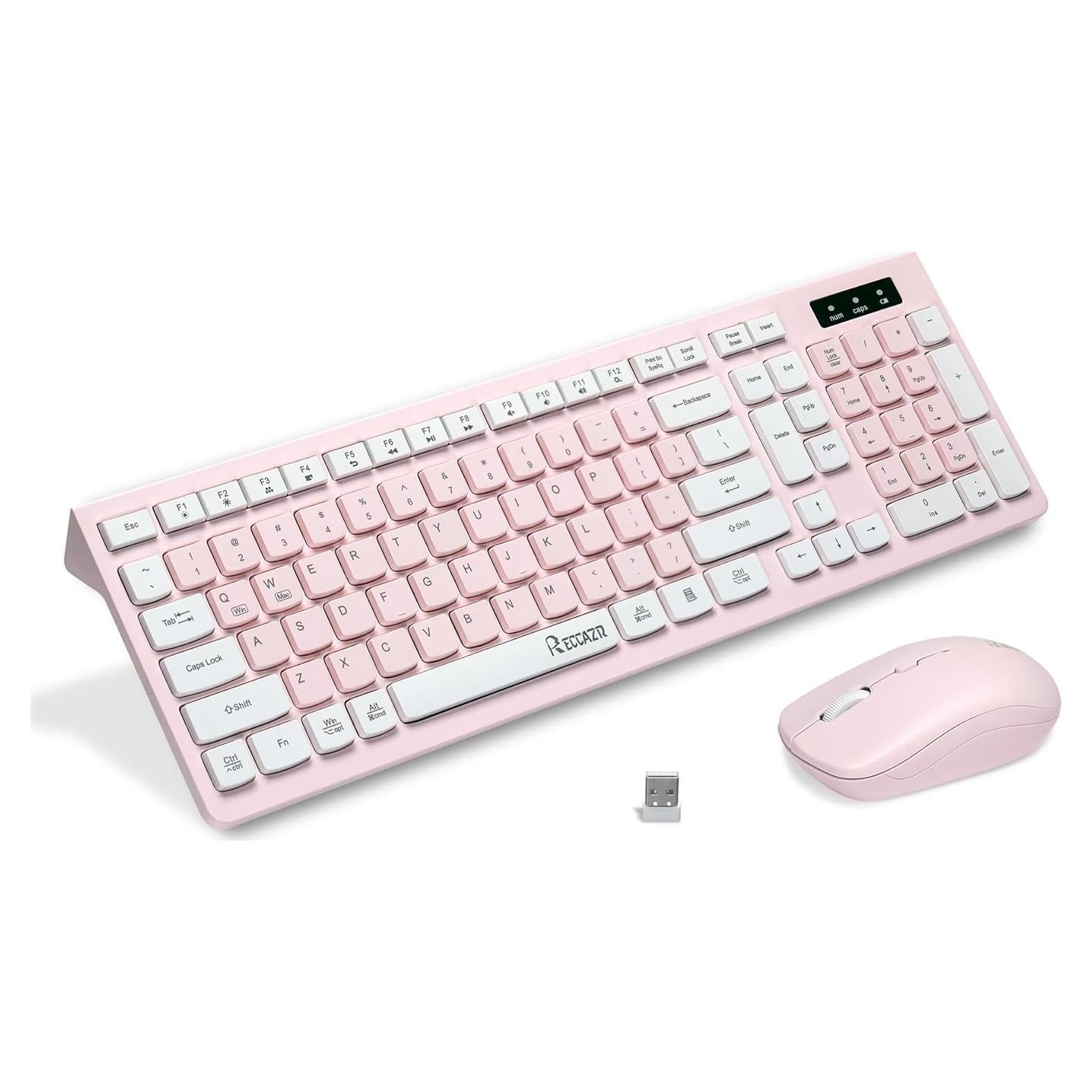 Combo Teclado y Ratón Inalámbrico Reccazr Rosa y Blanco