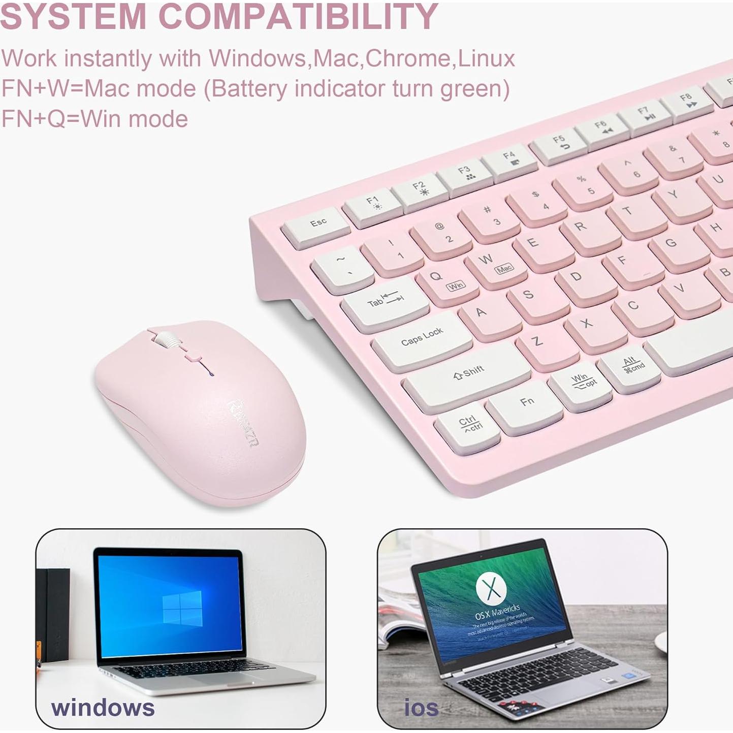 Combo Teclado y Ratón Inalámbrico Reccazr Rosa y Blanco