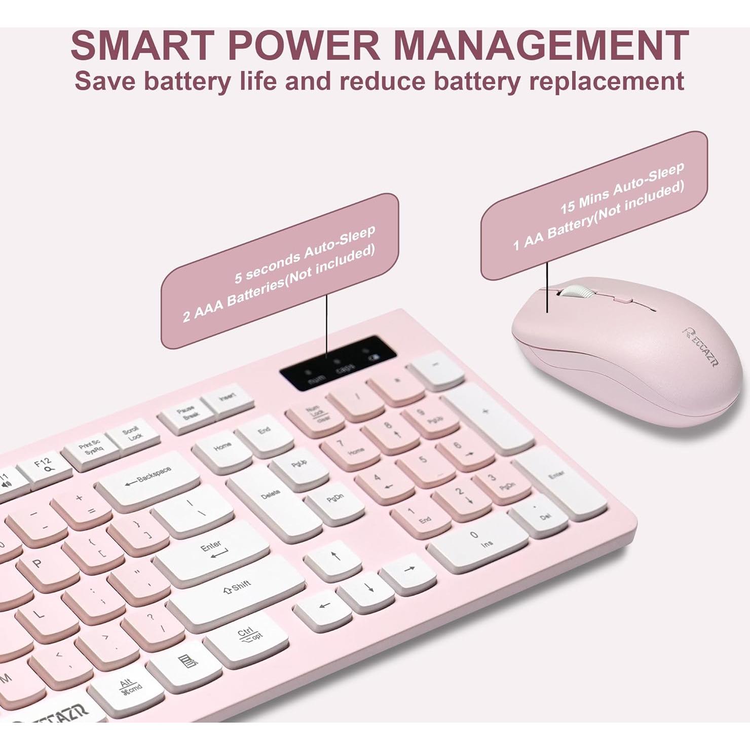 Combo Teclado y Ratón Inalámbrico Reccazr Rosa y Blanco