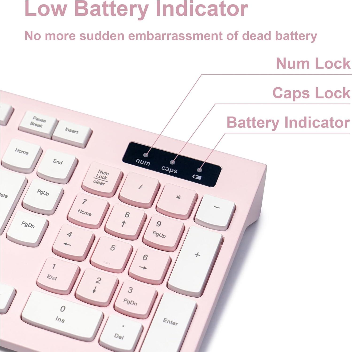 Combo Teclado y Ratón Inalámbrico Reccazr Rosa y Blanco