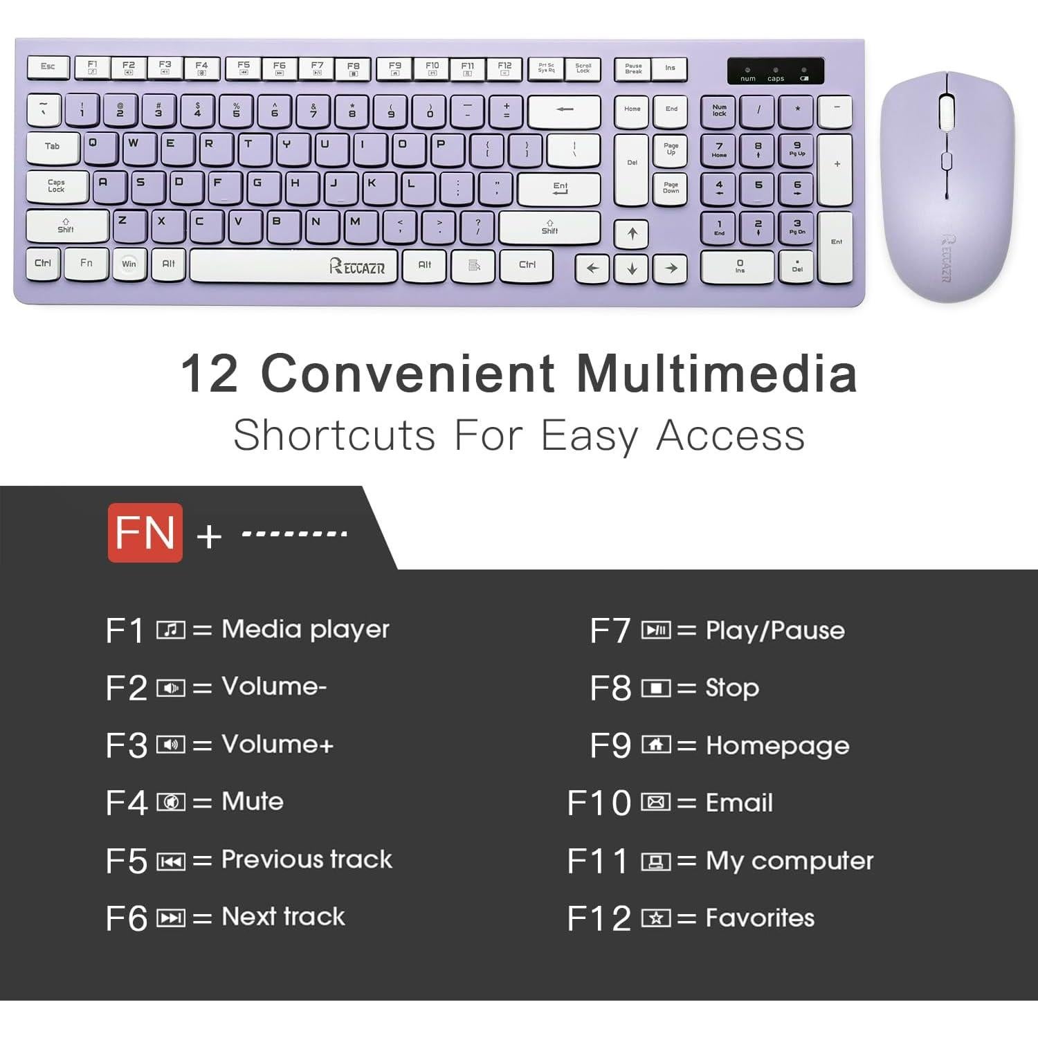 Combo Teclado y Ratón Inalámbricos RECCAZR Púrpura