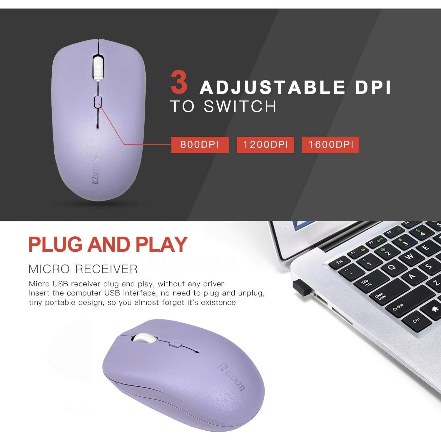 Combo Teclado y Ratón Inalámbricos RECCAZR Púrpura