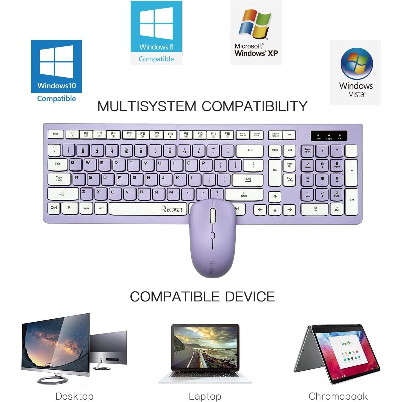 Combo Teclado y Ratón Inalámbricos RECCAZR Púrpura