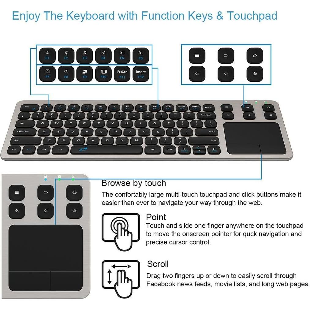 Teclado Inalámbrico Arteck HW197 con Panel Táctil y USB