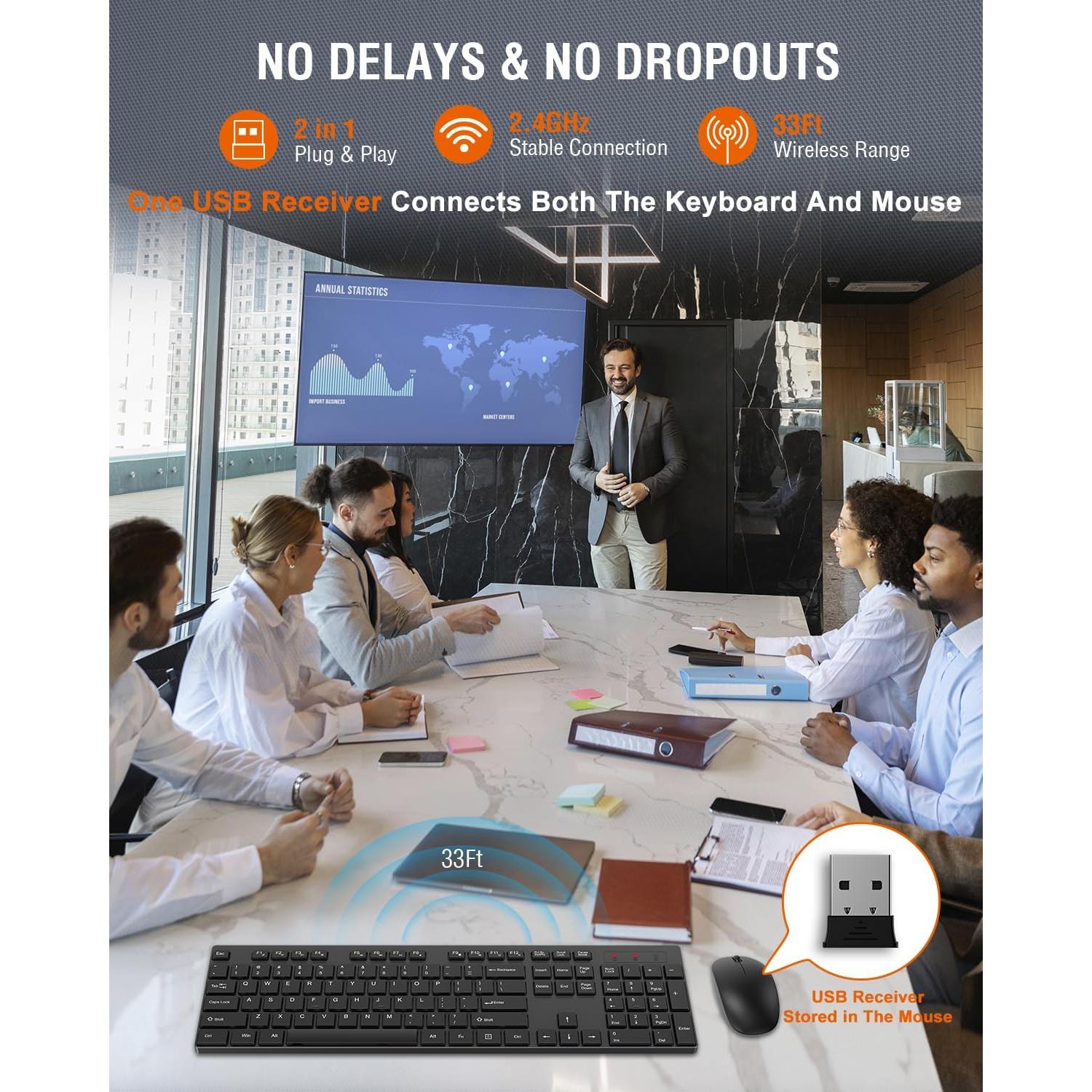 Combo Teclado y Ratón Inalámbrico EDJO Negro USB 2.4GHz