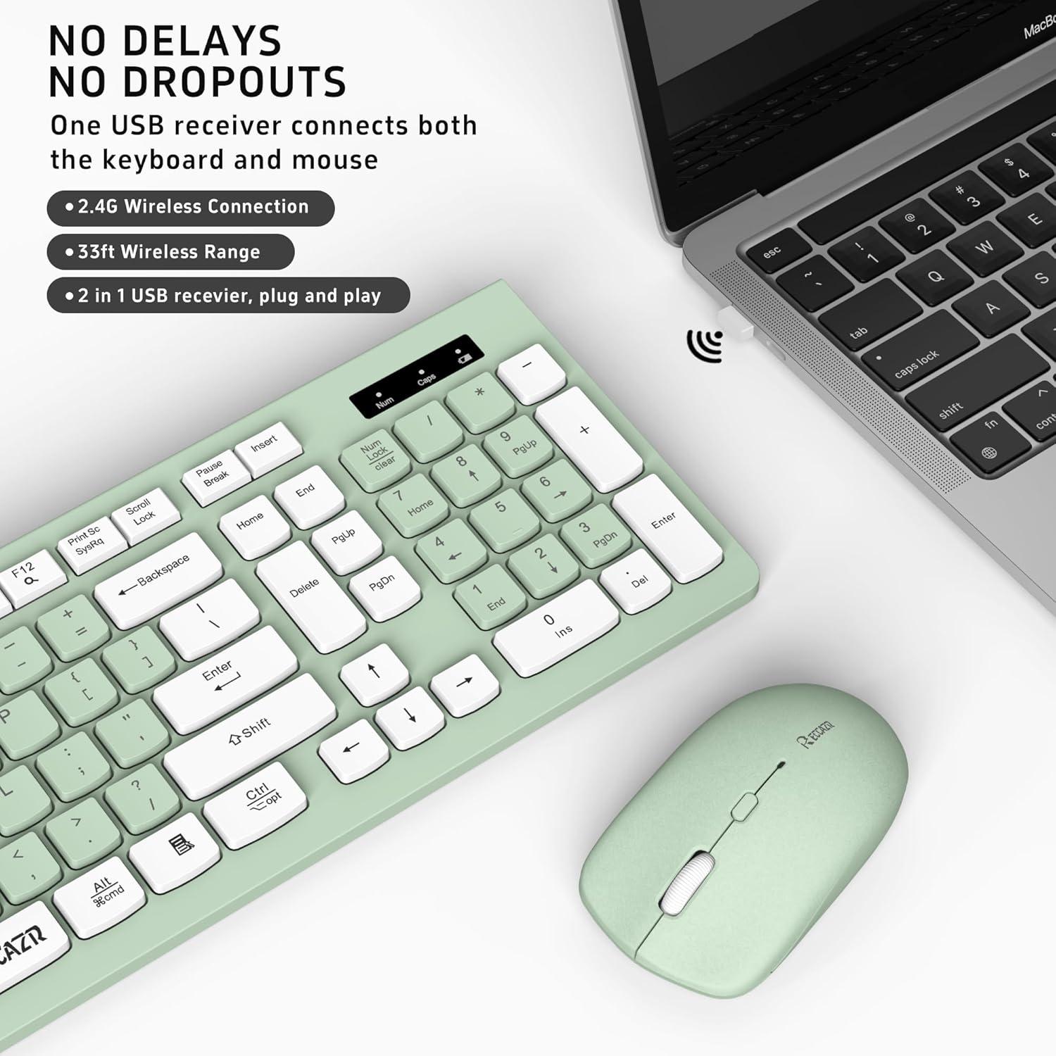 Combo Teclado y Ratón Inalámbrico RECCAZR Verde Aguacate