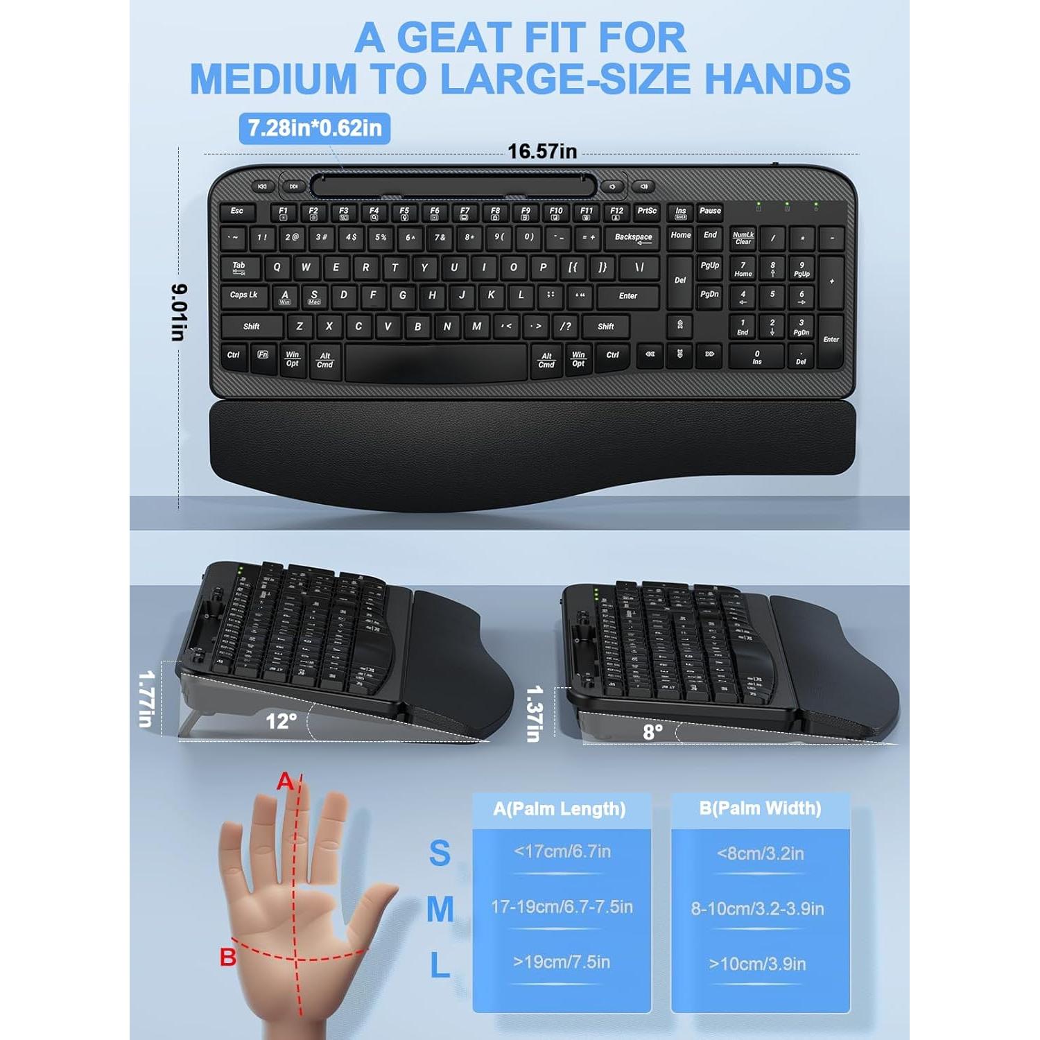 Teclado Inalámbrico Ergonómico EAYBLLY con Reposamuñecas