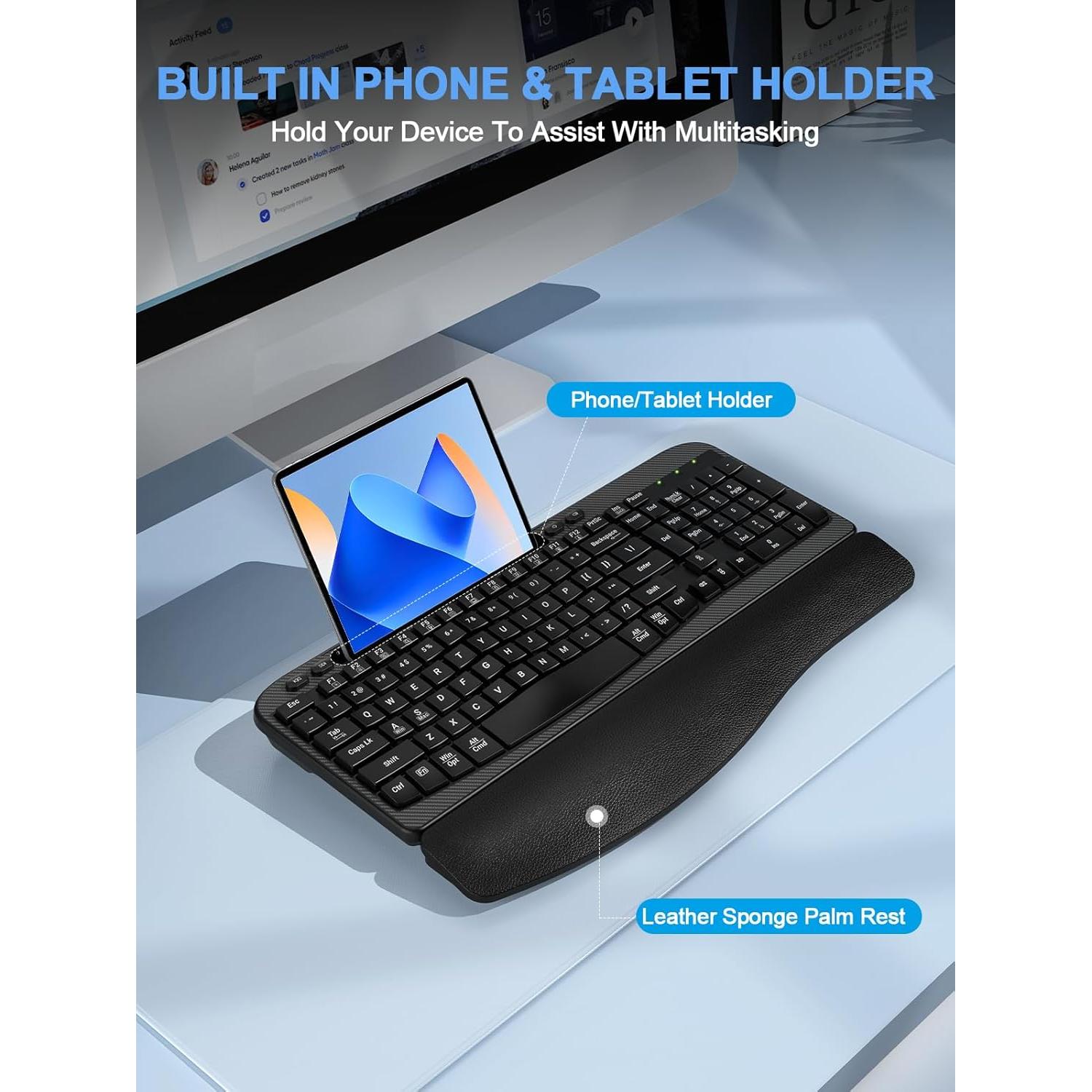Teclado Inalámbrico Ergonómico EAYBLLY con Reposamuñecas