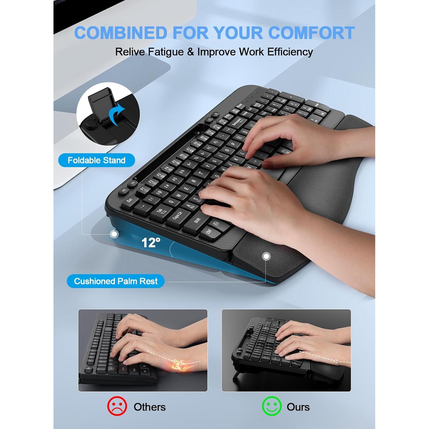 Teclado Inalámbrico Ergonómico EAYBLLY con Reposamuñecas