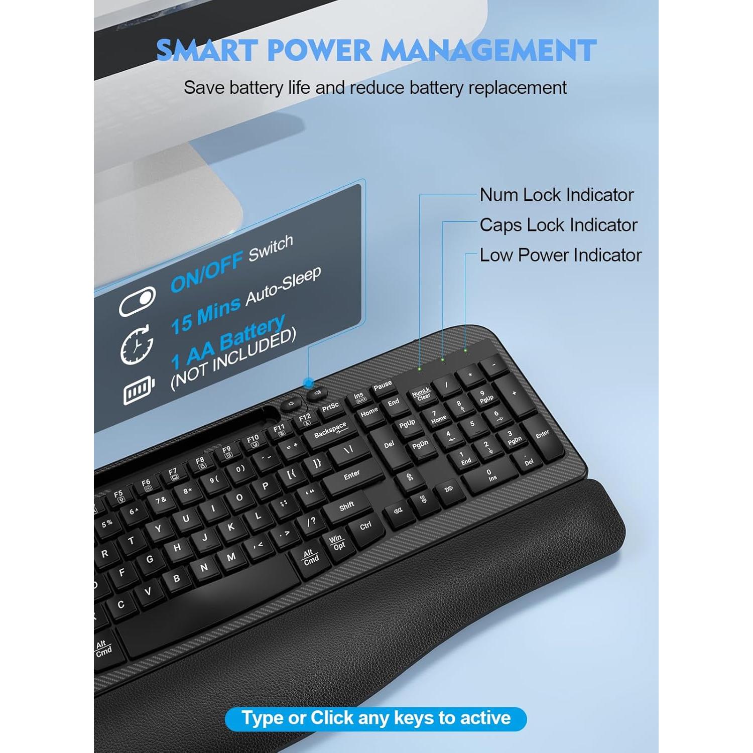 Teclado Inalámbrico Ergonómico EAYBLLY con Reposamuñecas