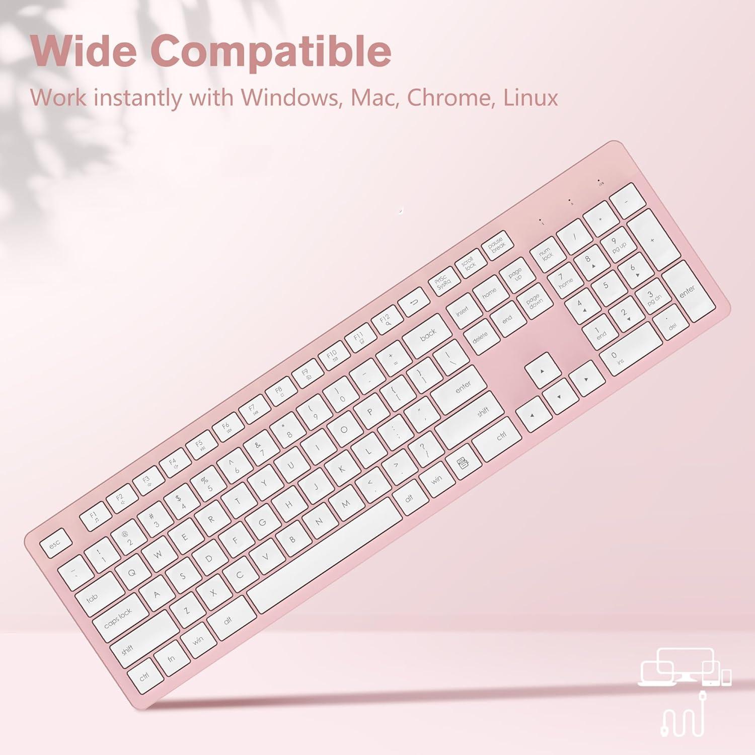 Teclado Inalámbrico LeadsaiL Rosa Ergonómico 2.4GHz