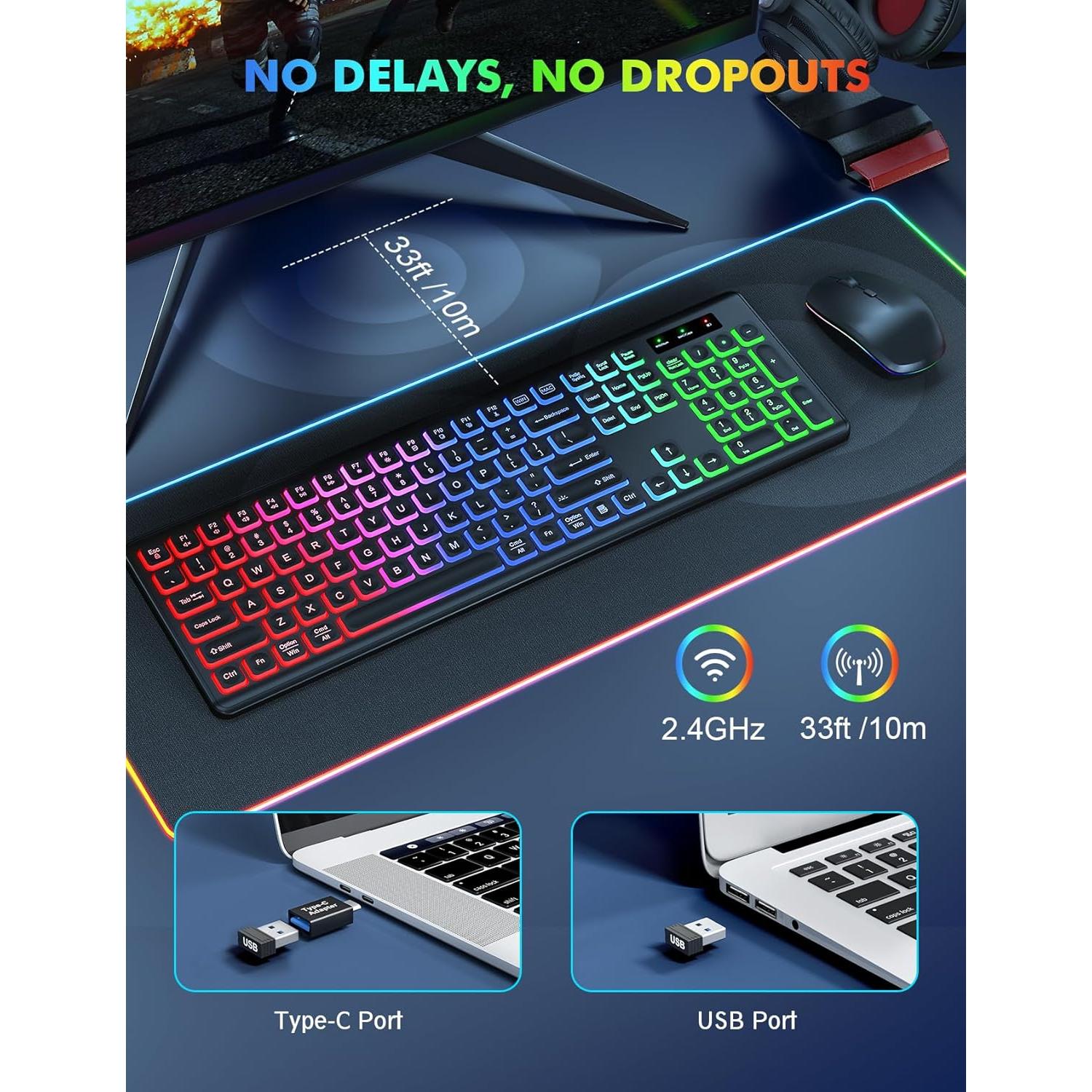 Combo Teclado y Ratón Inalámbrico Trueque RGB Recargable