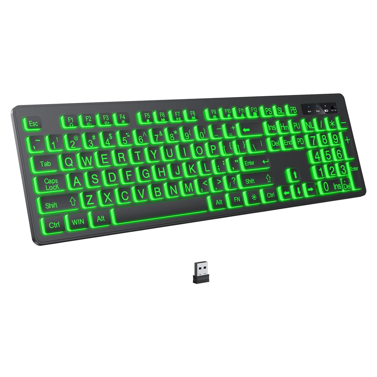 Teclado Inalámbrico Retroiluminado KOPJIPPOM Grande 7 Colores