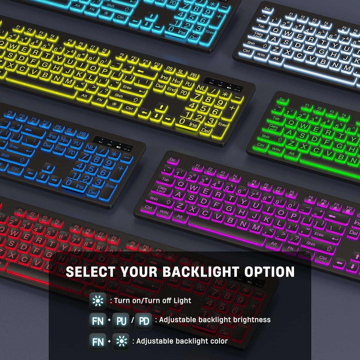 Teclado Inalámbrico Retroiluminado KOPJIPPOM Grande 7 Colores