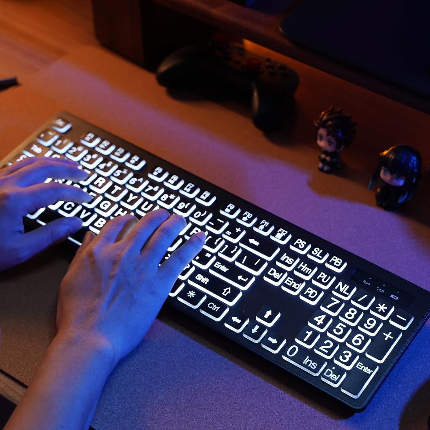 Teclado Inalámbrico Retroiluminado KOPJIPPOM Grande 7 Colores