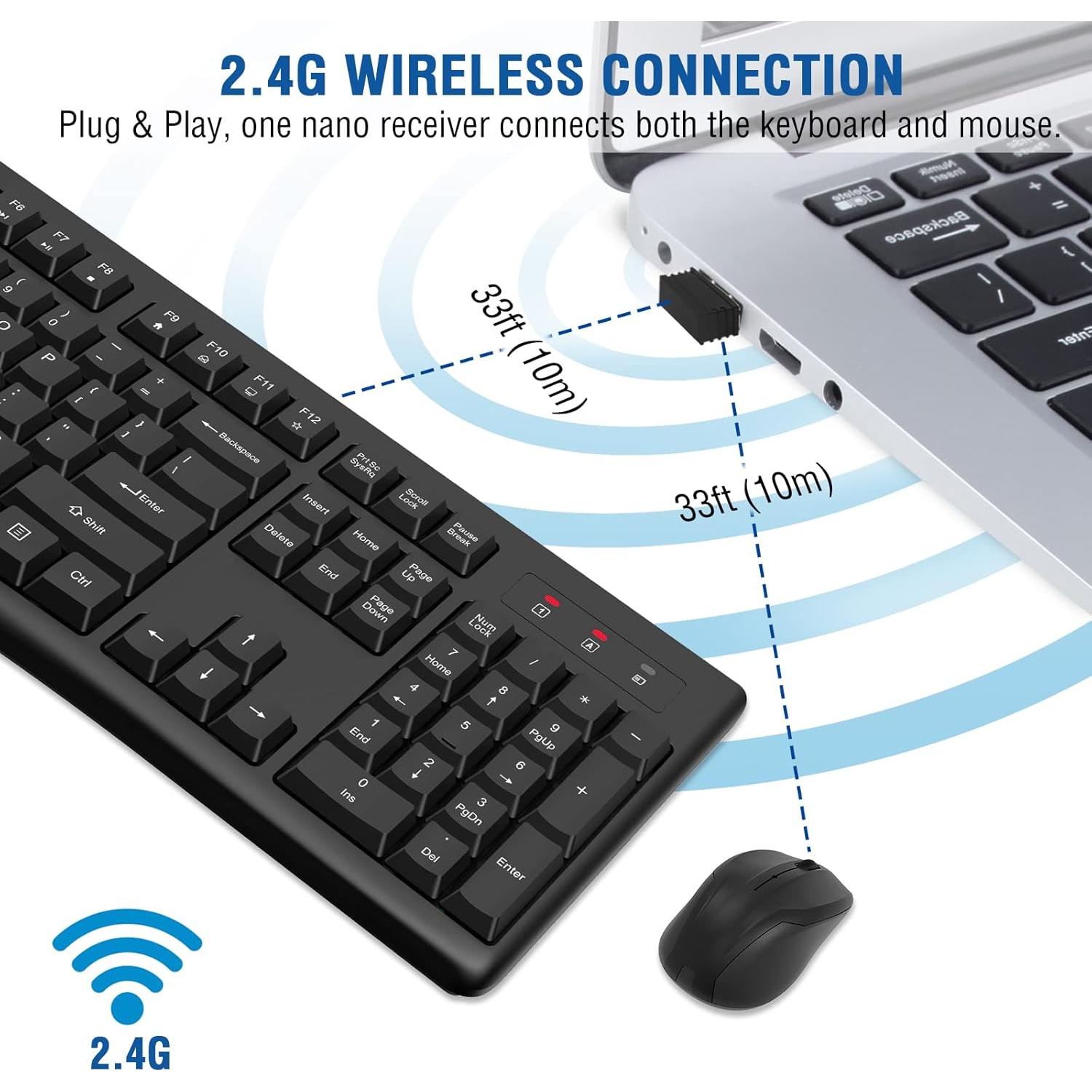 Combo Teclado y Ratón Inalámbricos EDJO Negro 2.4GHz USB