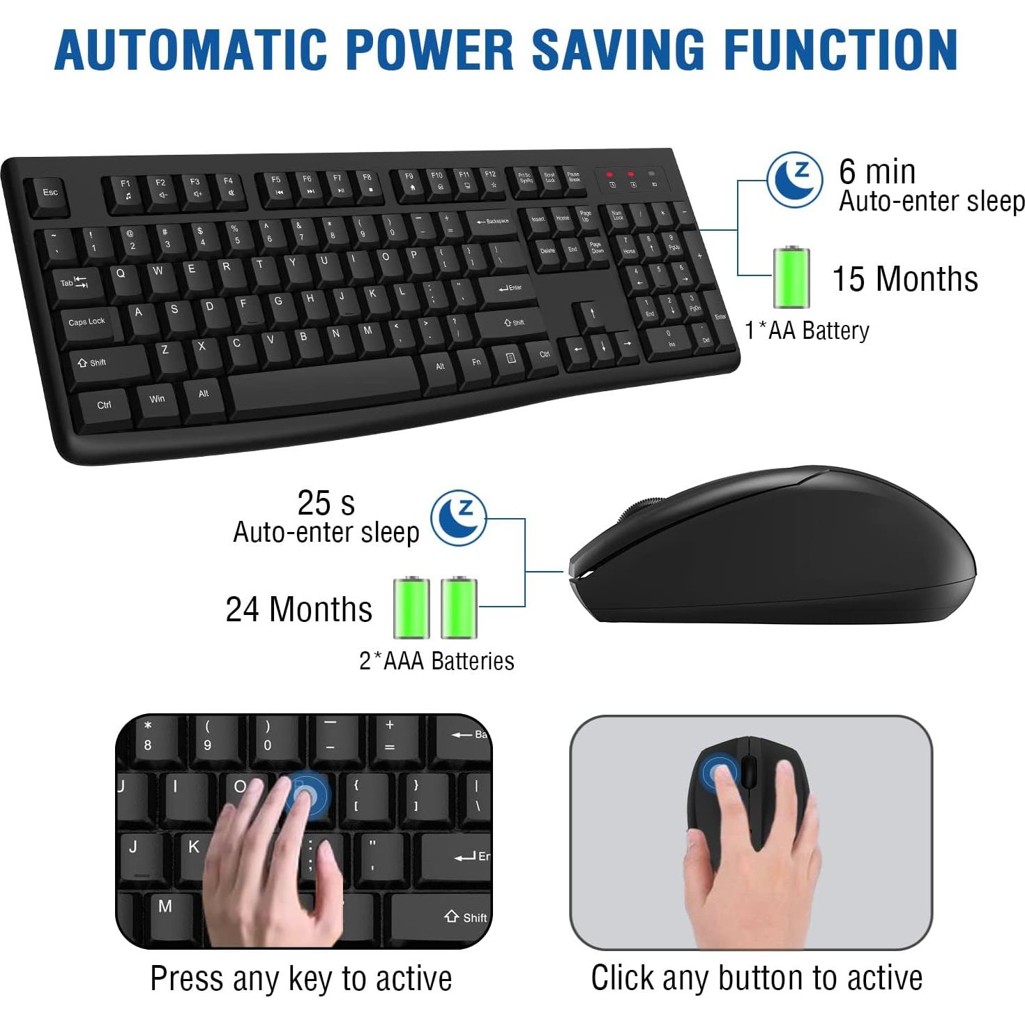 Combo Teclado y Ratón Inalámbricos EDJO Negro 2.4GHz USB