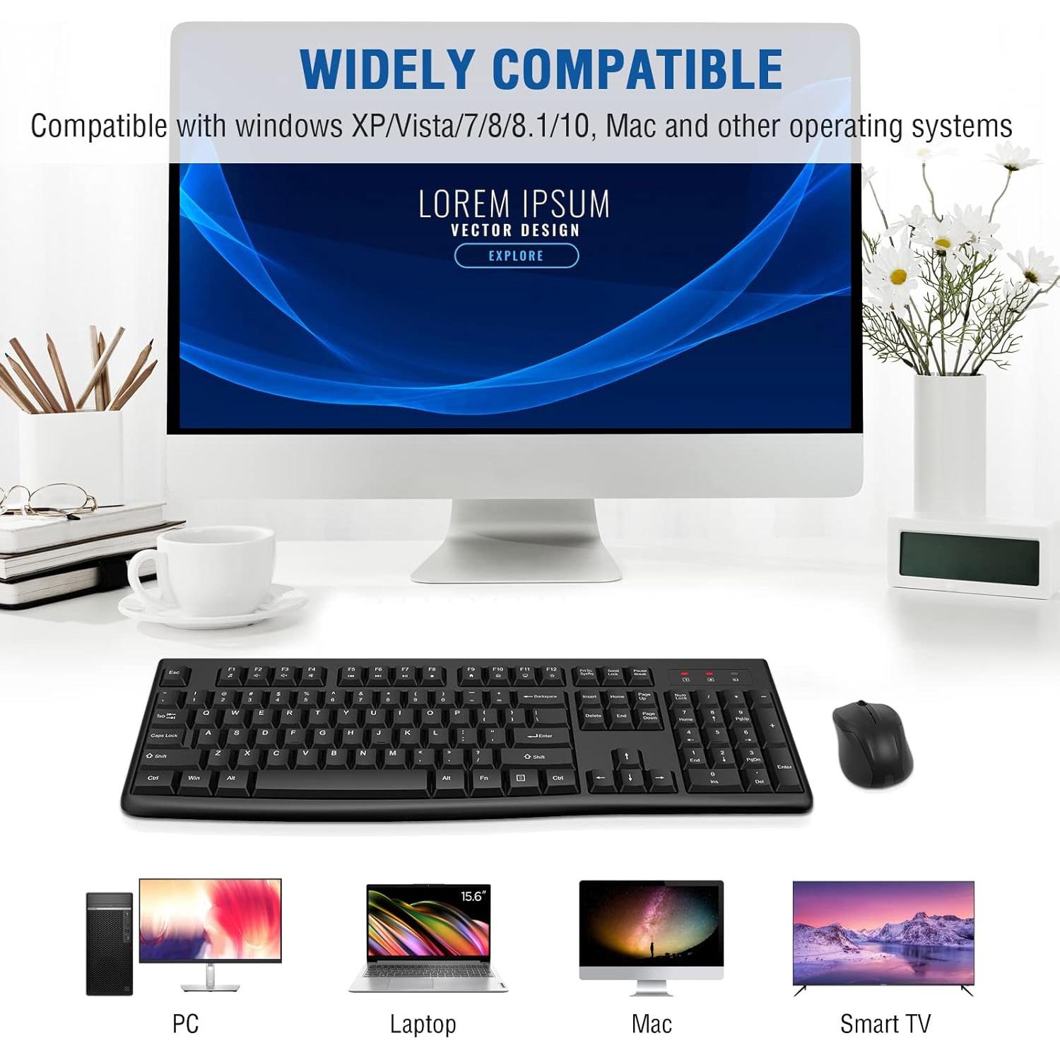 Combo Teclado y Ratón Inalámbricos EDJO Negro 2.4GHz USB