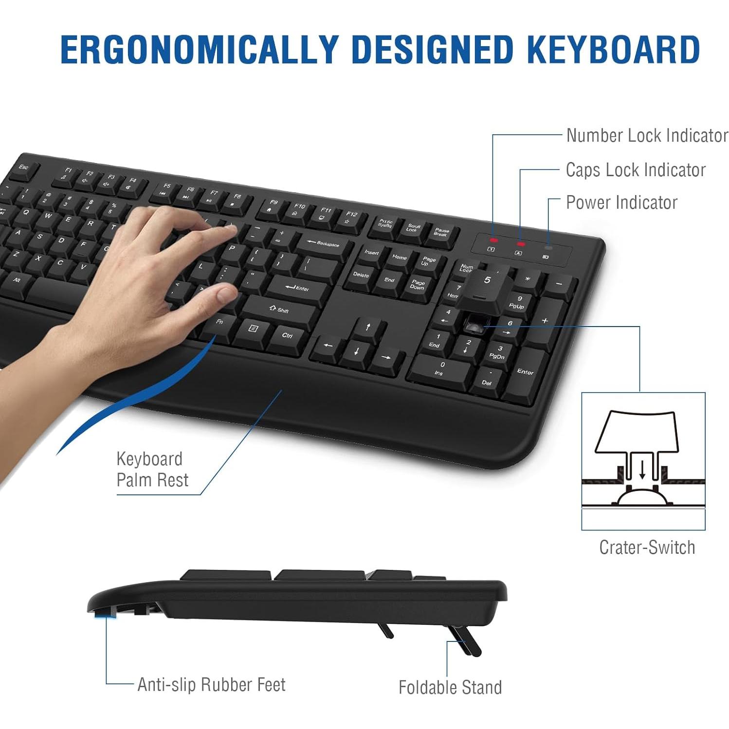 Combo Teclado y Ratón Inalámbrico Ergonómico EDJO Negro