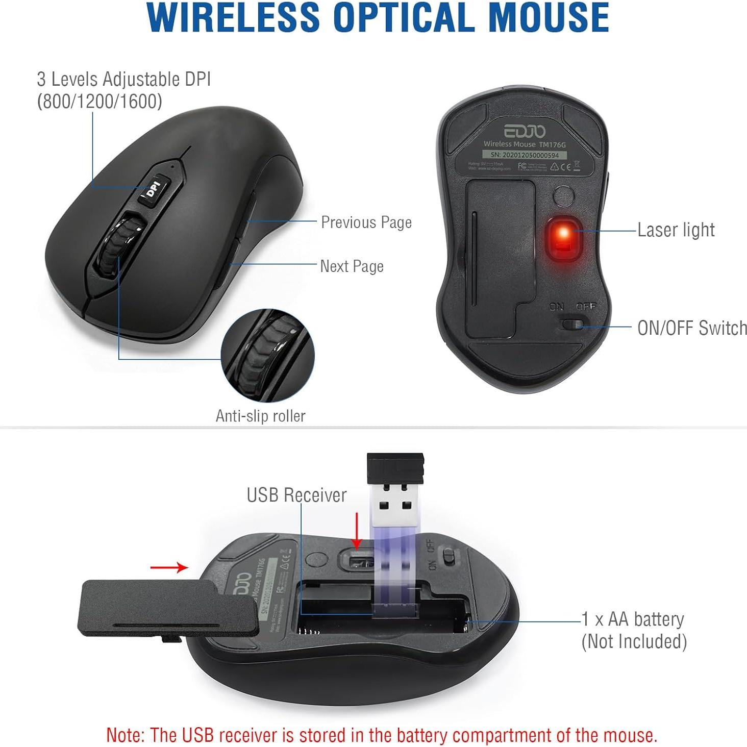 Combo Teclado y Ratón Inalámbrico Ergonómico EDJO Negro