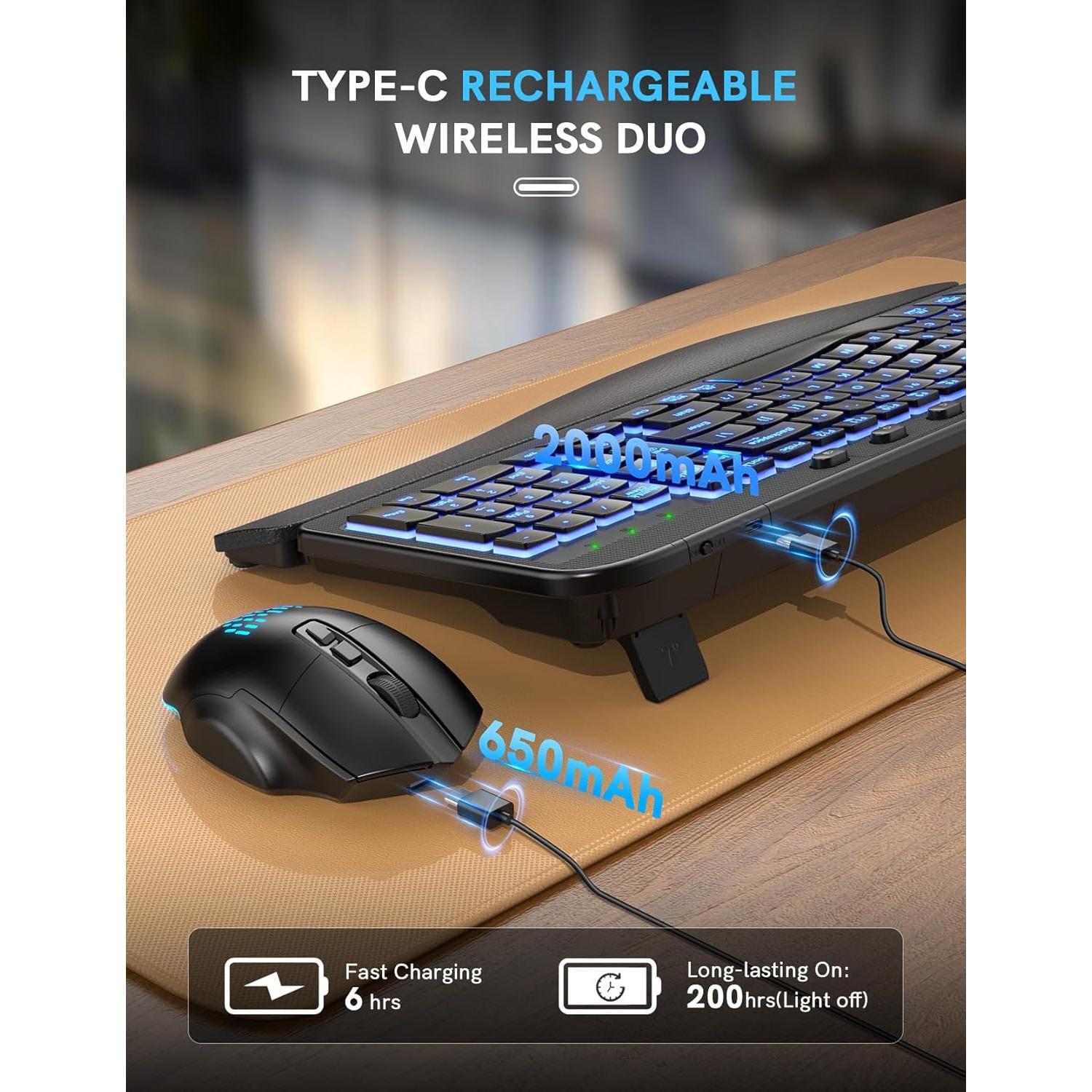Combo Teclado y Ratón Inalámbrico Ergonómico SABLUTE Negro