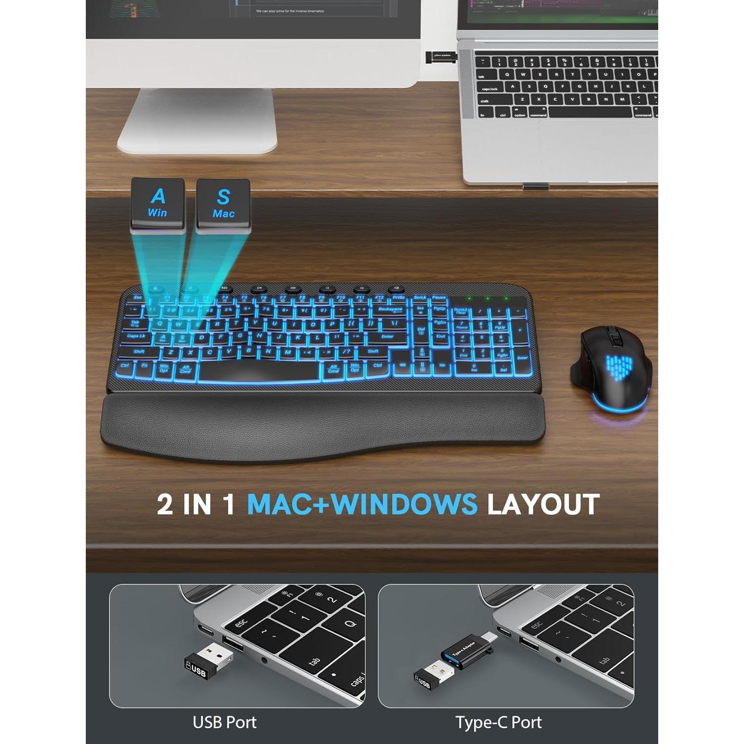 Combo Teclado y Ratón Inalámbrico Ergonómico SABLUTE Negro