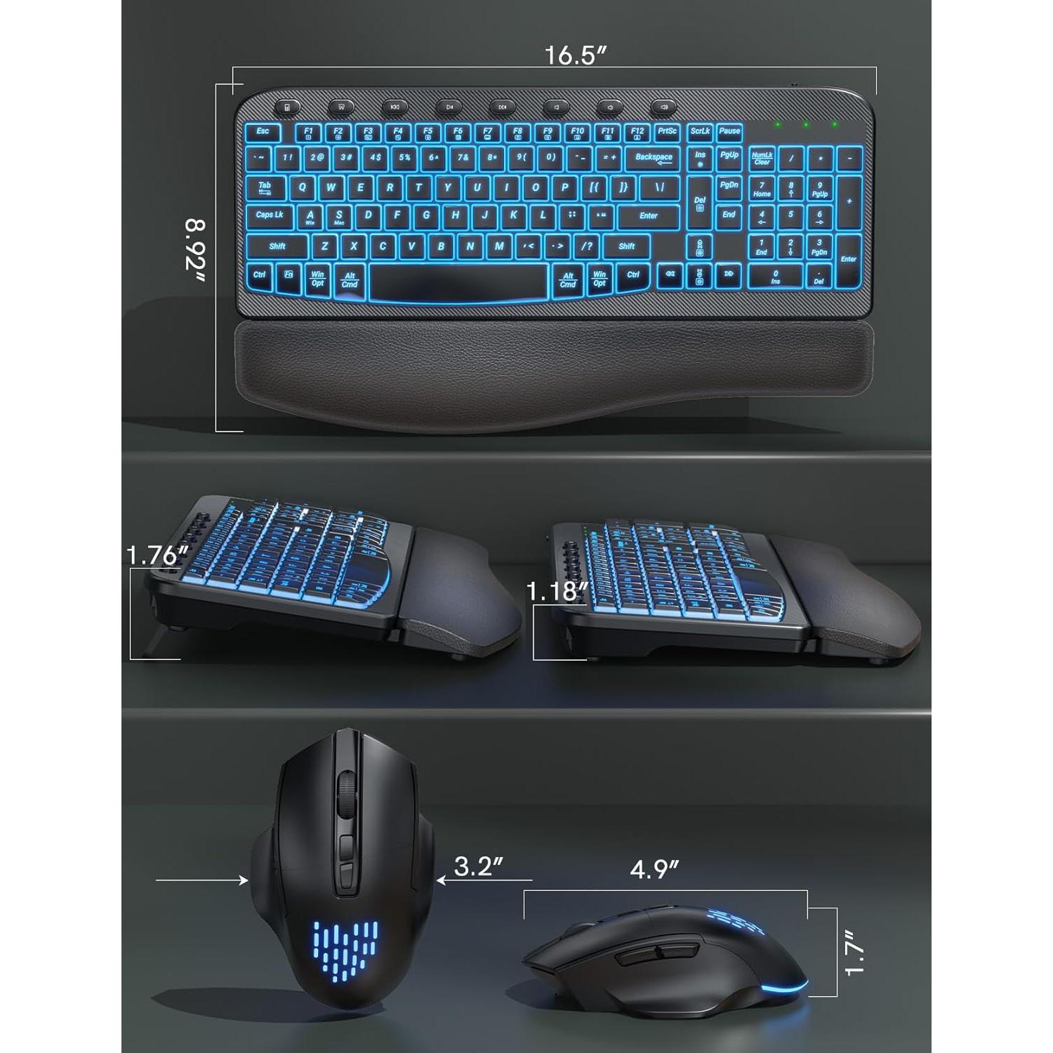 Combo Teclado y Ratón Inalámbrico Ergonómico SABLUTE Negro