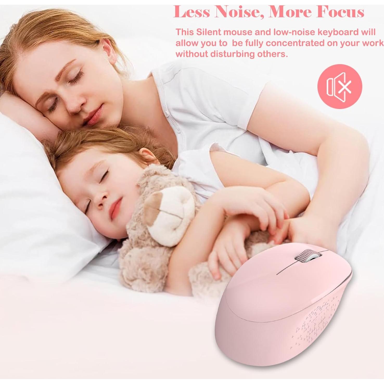 Combo Teclado y Ratón Inalámbrico LeadsaiL Rosa Ergonomico